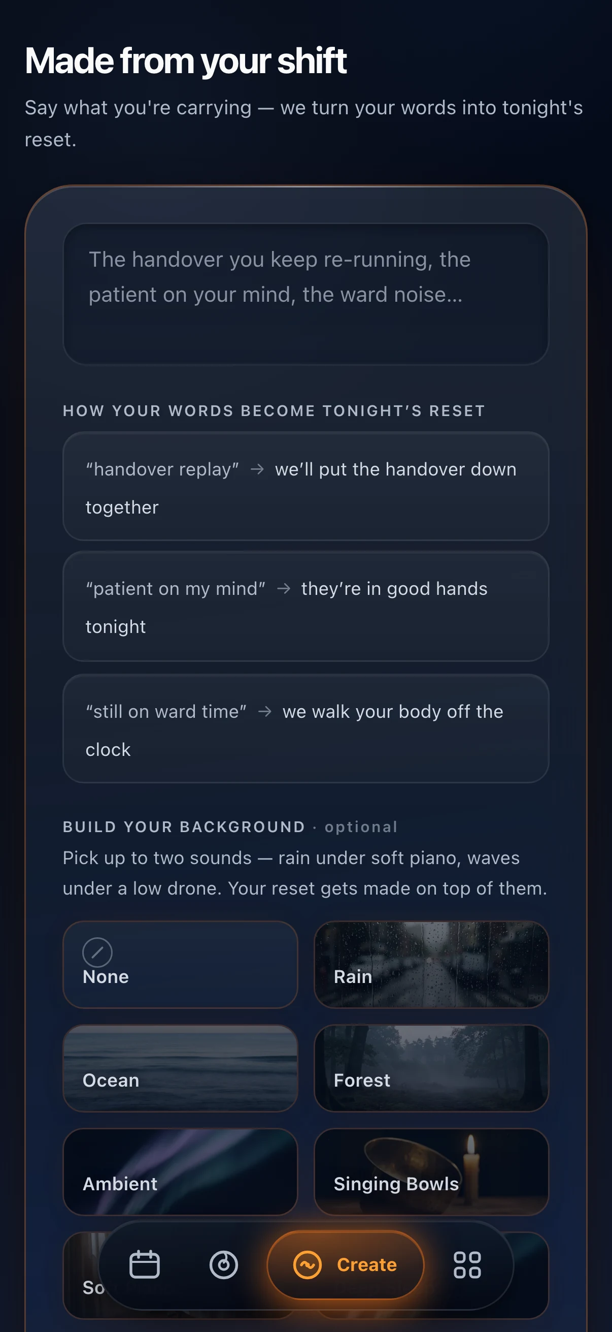 Made from Your Shift — personalised reset questions