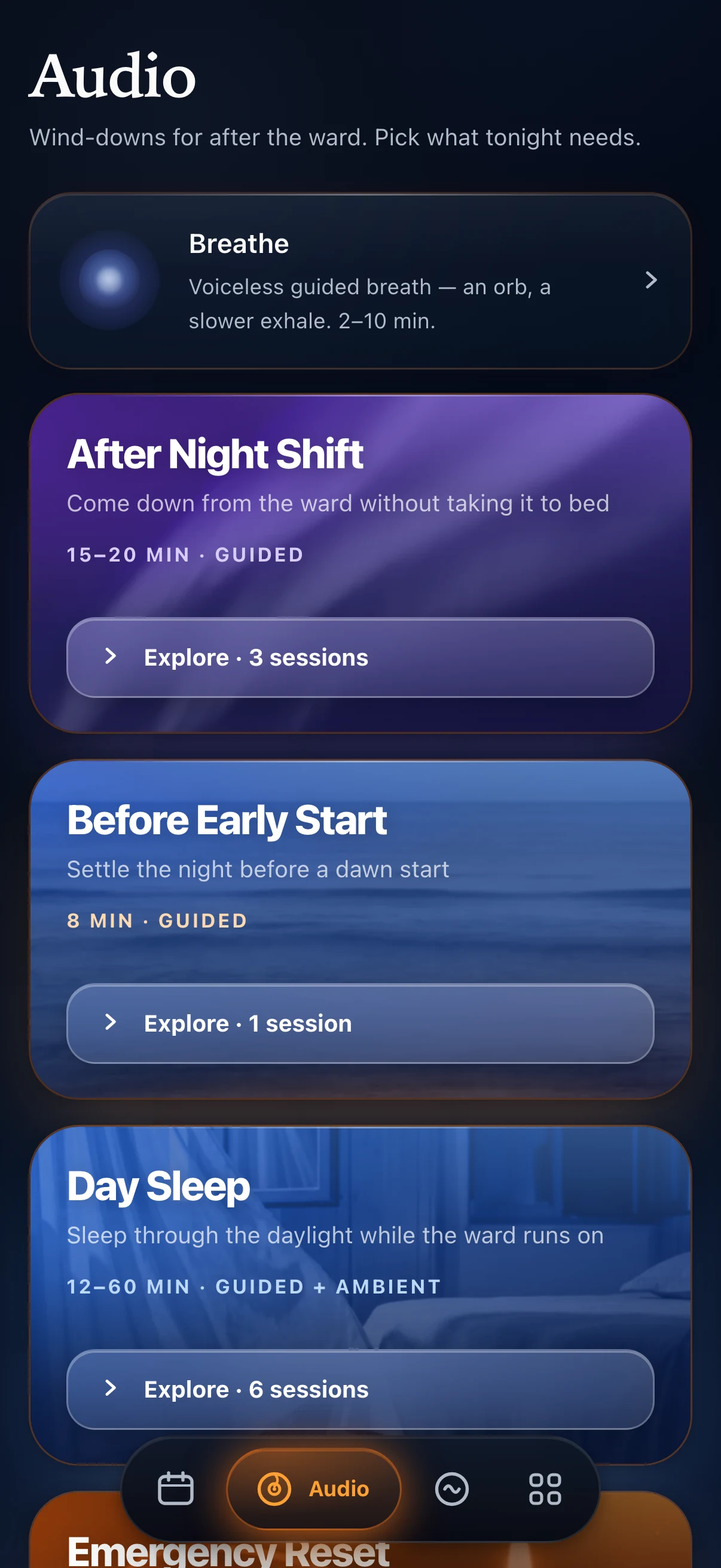Post-Shift Wind-Down player screen